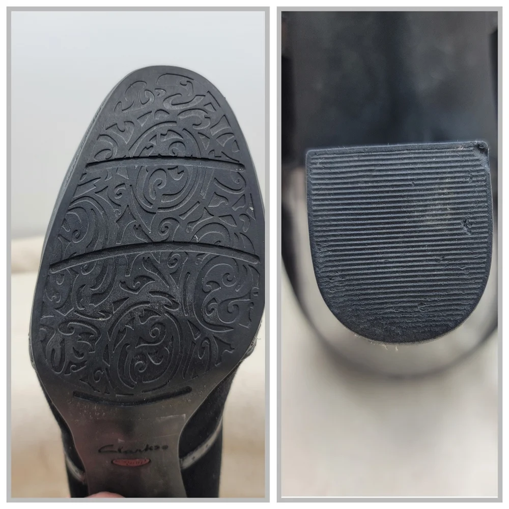 Clarks Artisan Diamond Shine Mary Jane Pumps Black Suede Patent 10" Footbed - Picture 11 of 15